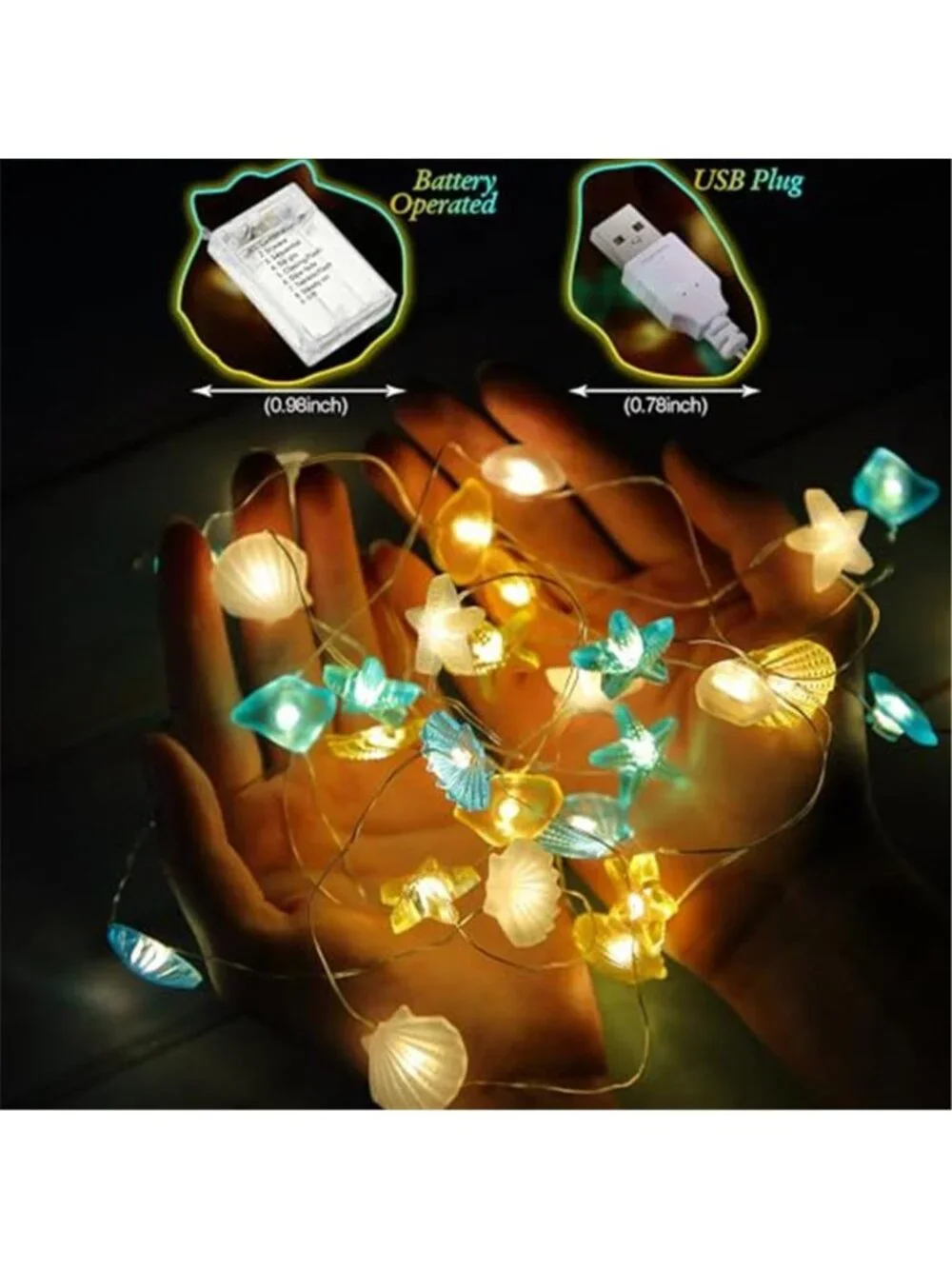 2 Pcs Ocean Beach Themed Sea Life Cute Fairy Decorative String Lights 10 FT